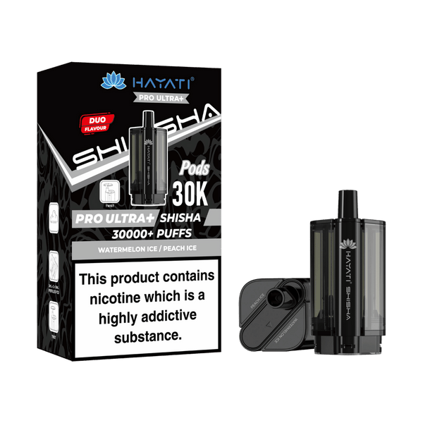 hayati pro ultra ingredients Hayati Pro Ultra Plus Shisha 30K Pods Watermelon Ice / Peach Ice