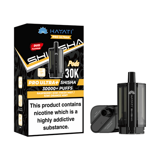 Hayati Pro Ultra Plus Shisha 30000 Prefilled Pods Raspberry Kiwi Fresh Mist / Kiwi Orange Mint