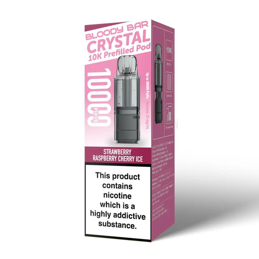 Bloody Bar Crystal 10K Prefilled Pod Strawberry Raspberry Cherry Ice