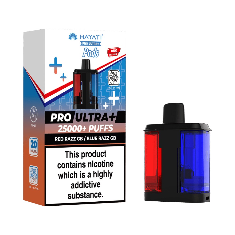 Hayati Pro Ultra Plus 25k Prefilled Pods Red Razz GB / Blue Razz GB