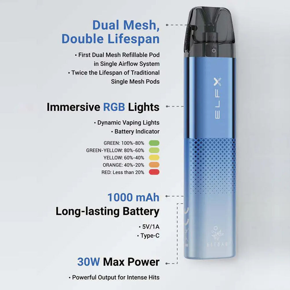 Elf Bar ELFX Refillable Pod Vape Kit | Free UK Delivery Available Elf Bar ELFX Refillable Pod Vape Kit | Free UK Delivery Available