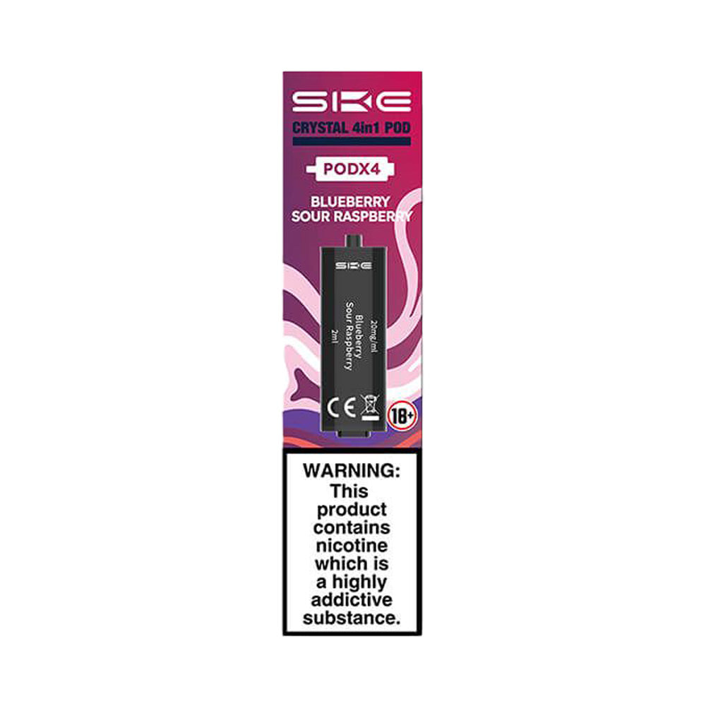 SKE Crystal 4 in 1 Pods (4 Pack) | Blueberry Sour Raspberry | Free UK Delivery SKE Crystal 4 in 1 Pods (4 Pack) | Blueberry Sour Raspberry | Free UK Delivery