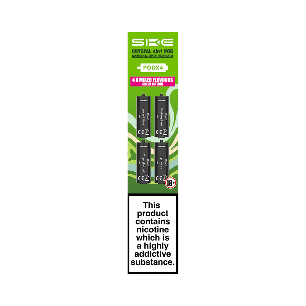 SKE Crystal 4 in 1 Pods (4 Pack) | Green Edition Multi-Flavour | Free UK Delivery SKE Crystal 4 in 1 Pods (4 Pack) | Green Edition Multi-Flavour | Free UK Delivery