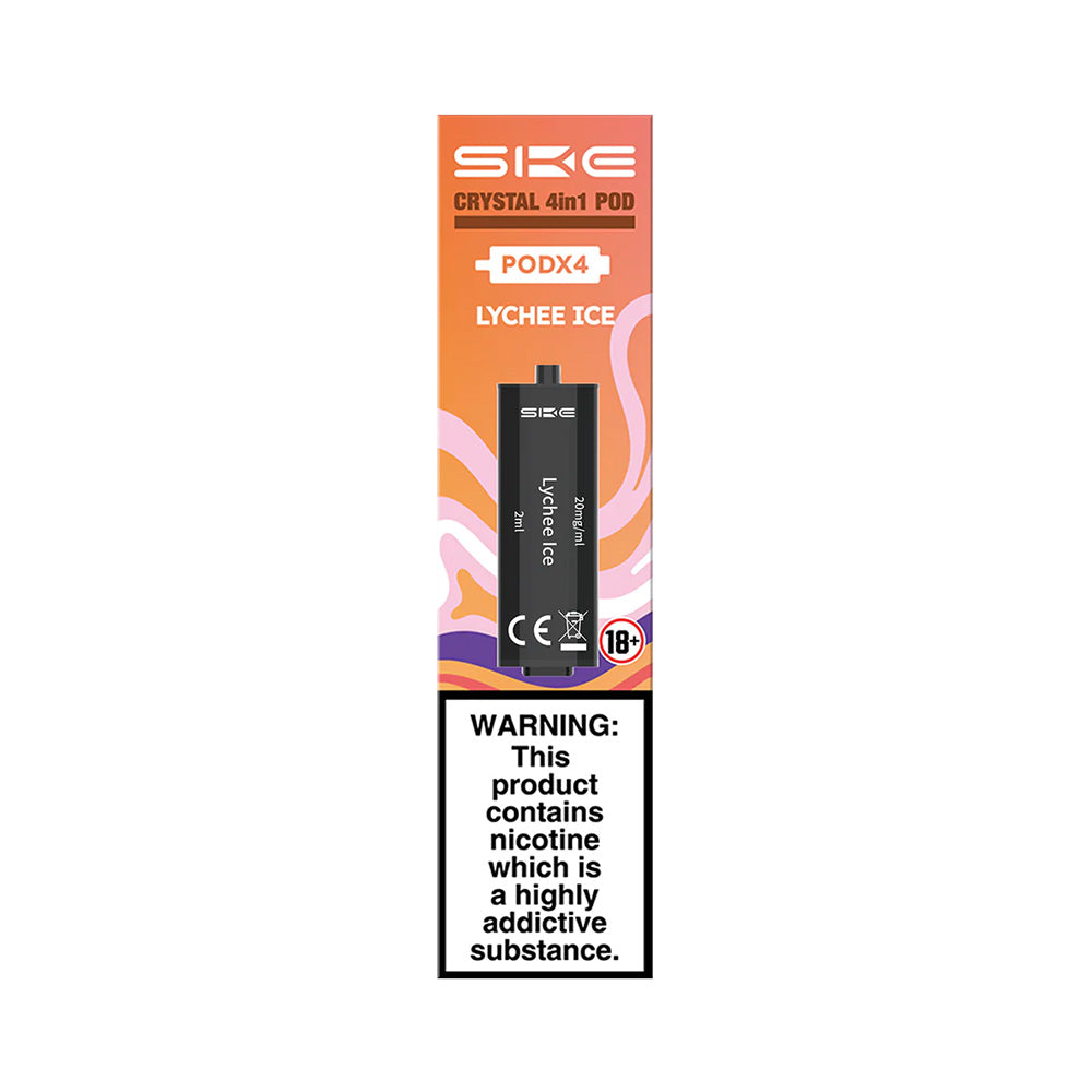 SKE Crystal 4 in 1 Pods (4 Pack) | Lychee Ice | Free UK Delivery SKE Crystal 4 in 1 Pods (4 Pack) | Lychee Ice | Free UK Delivery