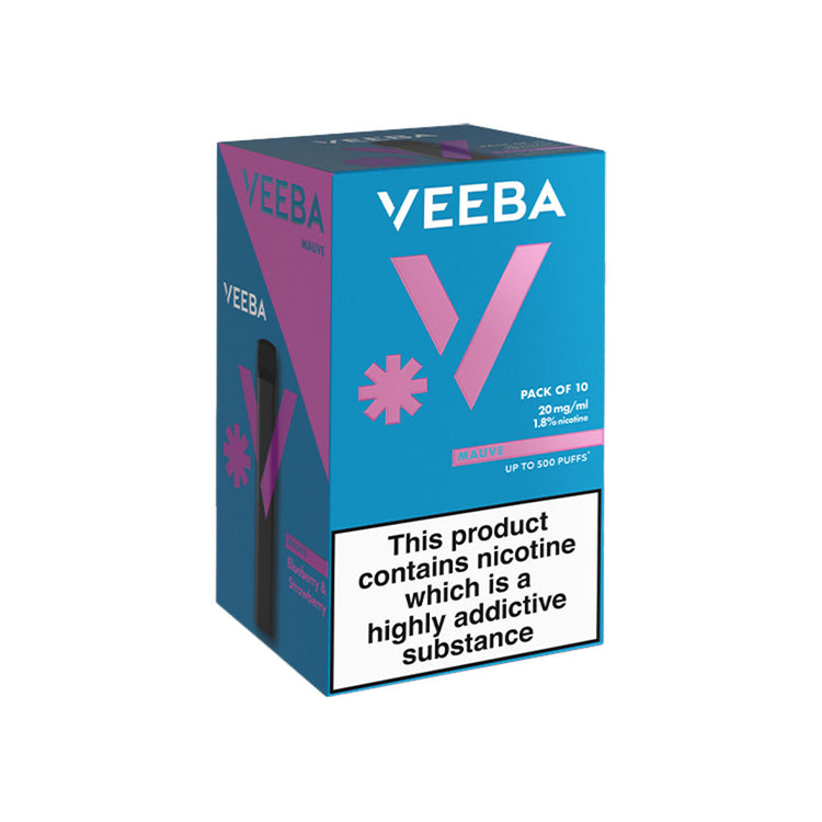 10 x Veeba Mauve Disposable Vapes Blueberry Strawberry Free UK Delivery